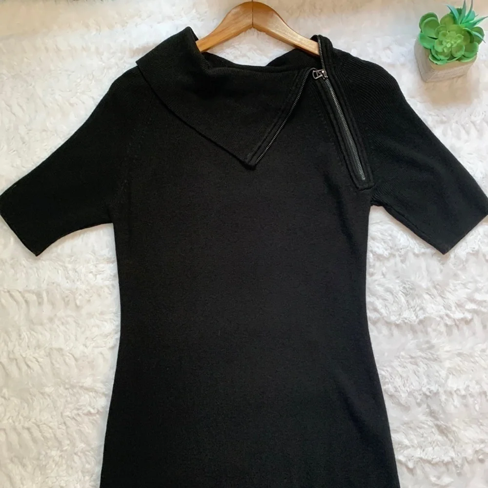 ELLEN Tracy black shirt zipper cowl neck kit sweater dress